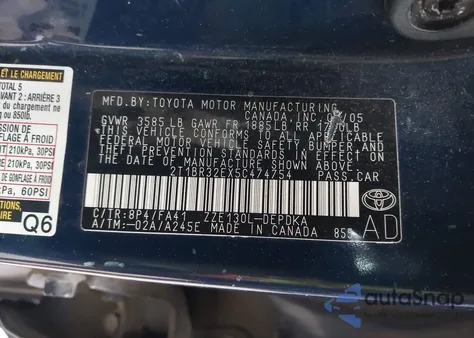 2005 Toyota Corolla Ce z USA, uszkodzony, nr VIN 2T1BR32EX5C474754